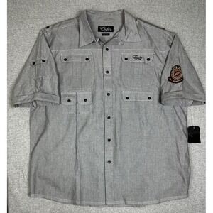Eight 732 Shirt Mens 3XL Gray Short Sleeve Button Up Utility Pockets Embroidered